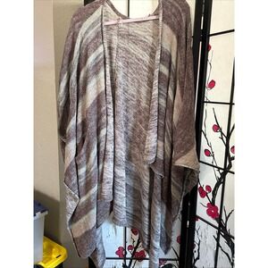 Free People Striped Knit Cardigan Sweater Brown Beige Bohemian Open Front